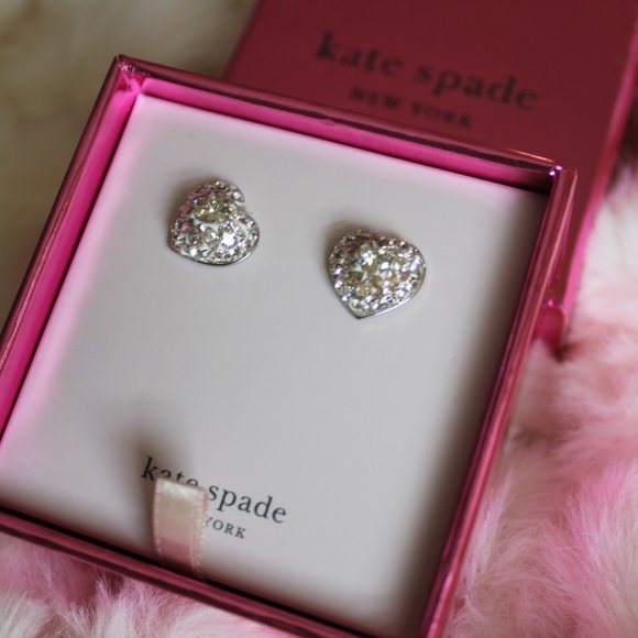NEW IN BOX Kate Spade Something Sparkly Pave Heart Stud Earrings - Picture 1 of 5